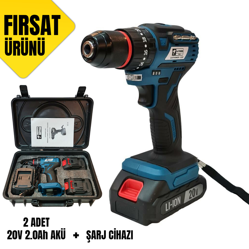 CAT1320 KÖMÜRSÜZ DARBELİ AKÜLÜ VİDALAMA 10 MM 20V Lİ-İON 2.0 Ah