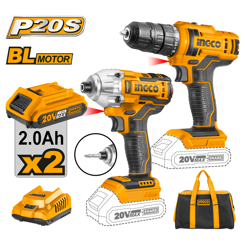 INGCO Li-ion Akülü 2 li Kombo Set - Matkap ve Vidalama 20V 2.0 Ah