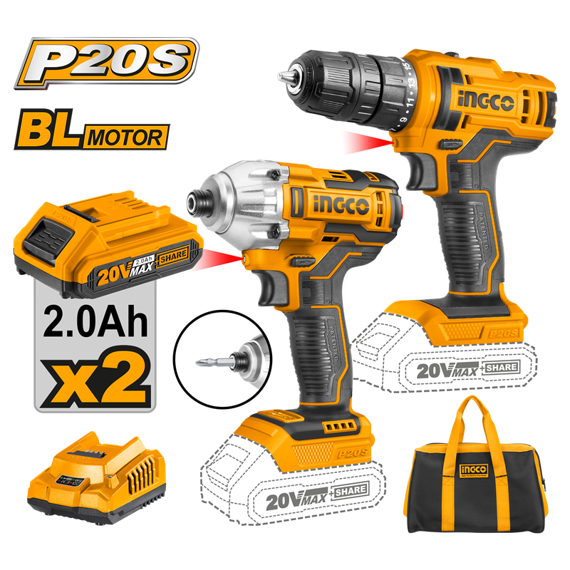 INGCO Li-ion Akülü 2 li Kombo Set - Matkap ve Vidalama 20V 2.0 Ah